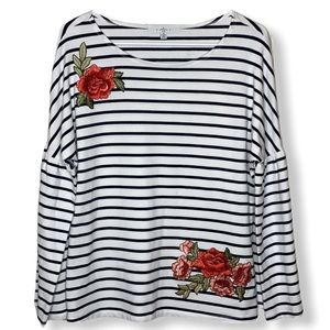 NWT Fever striped embroidered flower flare sleeve